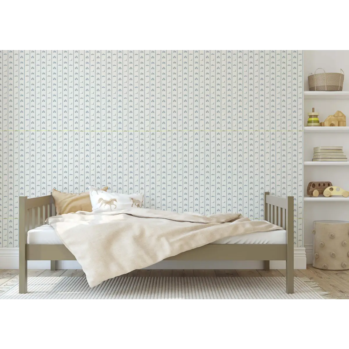 Charlie Wallpaper - Petite Farm Stripe for Baby - by Lauren Blair Hersey - Sample 1 foot by 1 foot / Small Scale / Blue