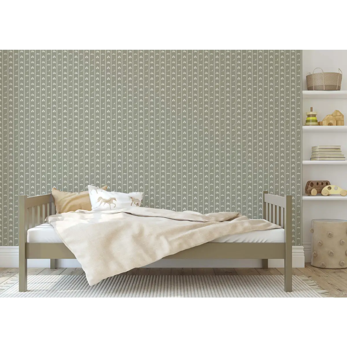 Charlie Wallpaper - Petite Farm Stripe for Baby - by Lauren Blair Hersey - Sample 1 foot by 1 foot / Small Scale / Sage