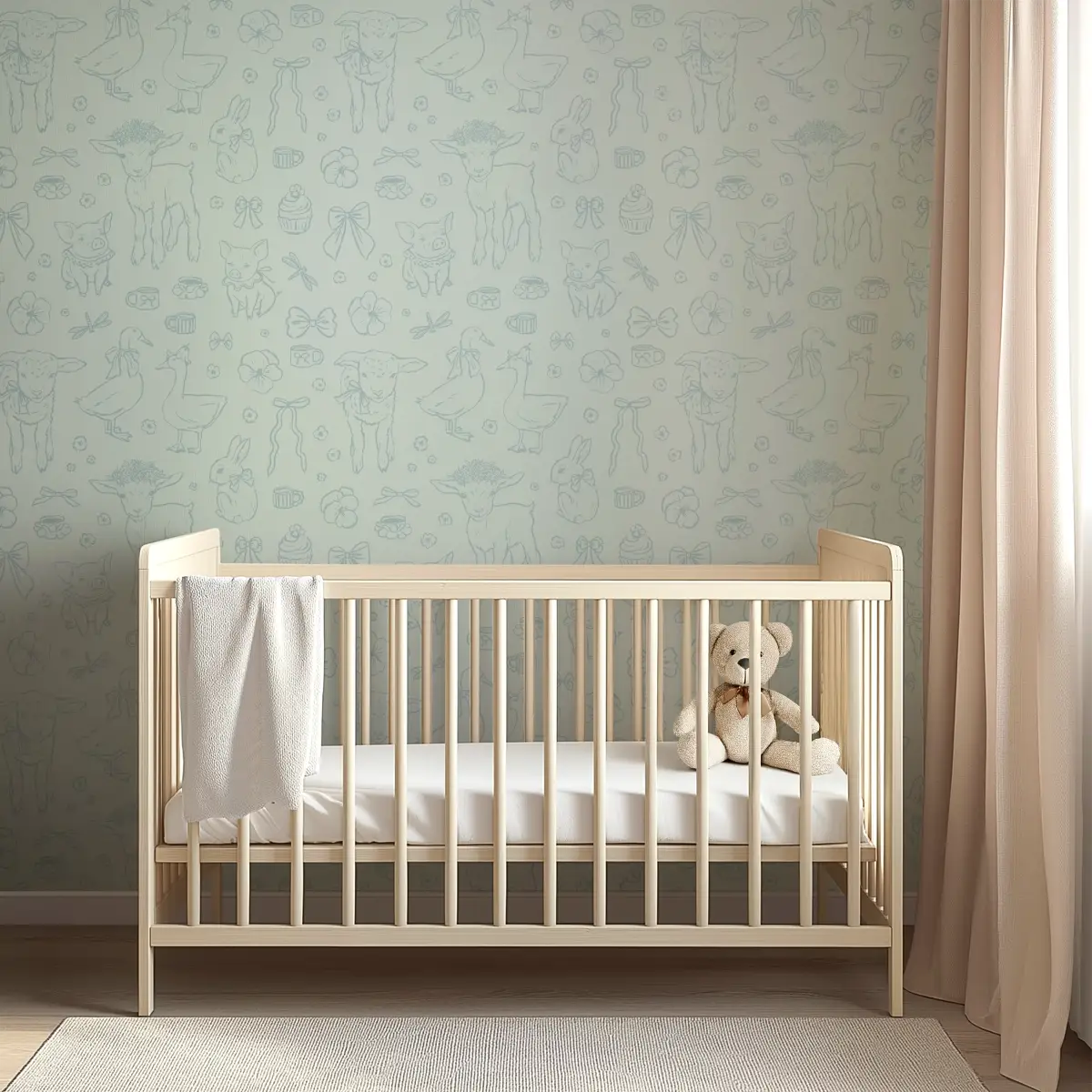 Charlotte Wallpaper - Pastel Farm Animal Drawings - Loomwell Home Goods