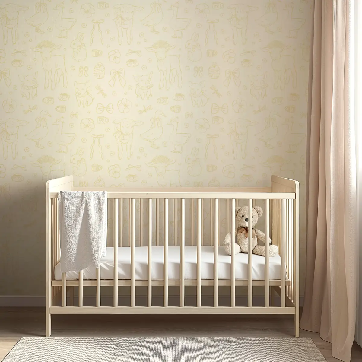 Charlotte Wallpaper - Pastel Farm Animal Drawings - Loomwell Home Goods