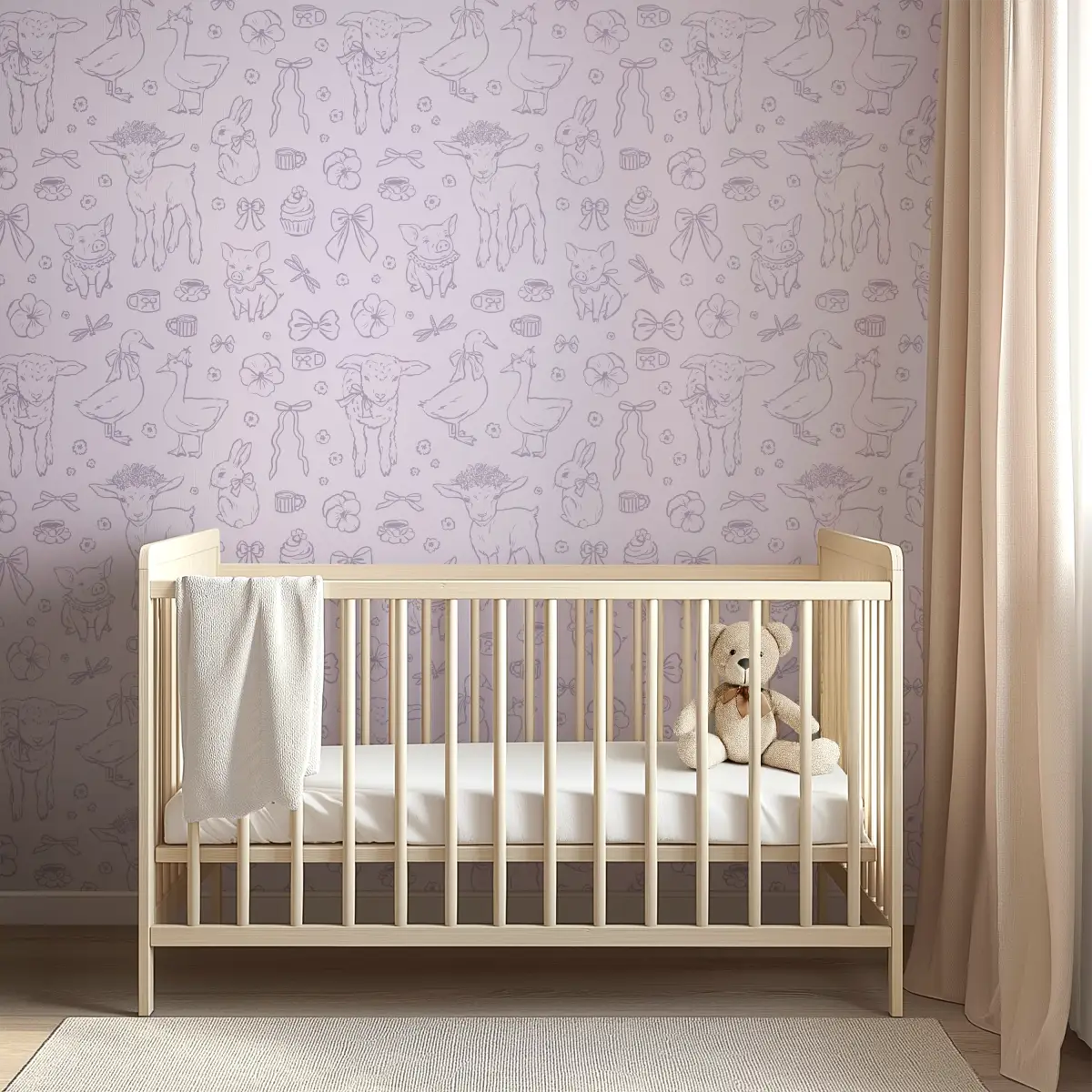 Charlotte Wallpaper - Pastel Farm Animal Drawings - Loomwell Home Goods
