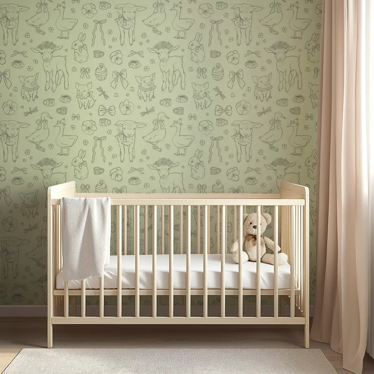 Charlotte Wallpaper - Pastel Farm Animal Drawings - Loomwell Home Goods