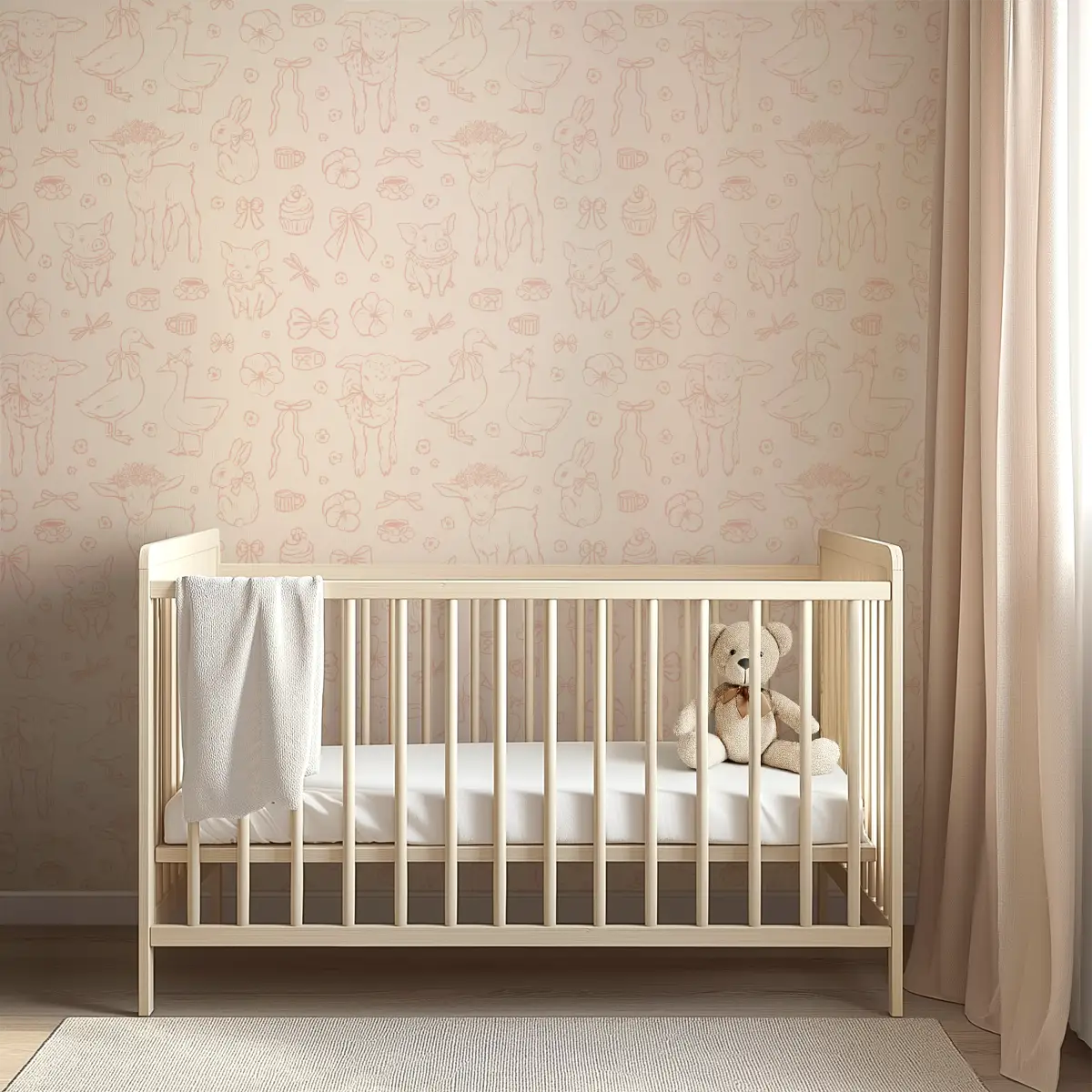 Charlotte Wallpaper - Pastel Farm Animal Drawings - Loomwell Home Goods