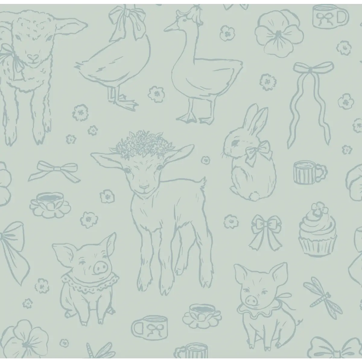 Charlotte Wallpaper - Pastel Farm Animal Drawings - Sample 1 foot by 1 foot / Blue - Loomwell Home Goods