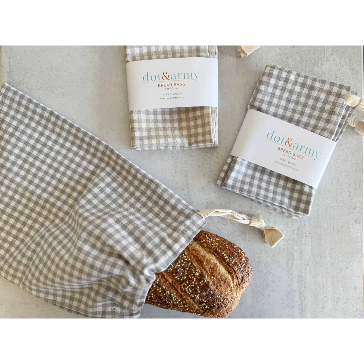 Linen Bread Bags - Silver Check - Set of 2 - Dot and Army