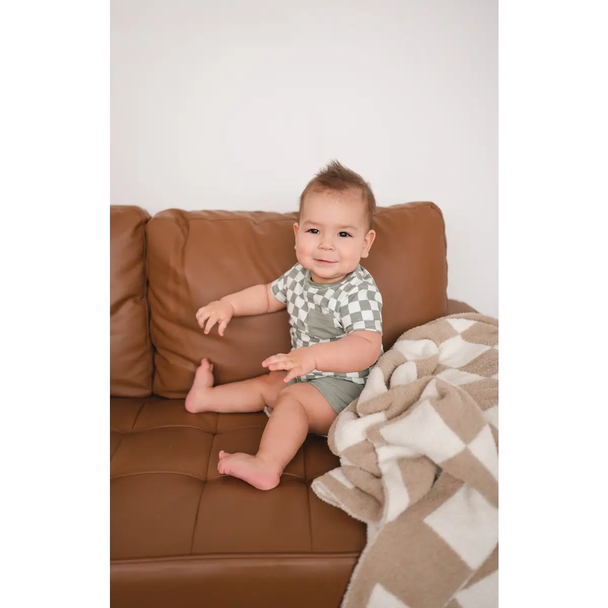 Checker Blanket - Taupe/White - Harp Angel Boutique