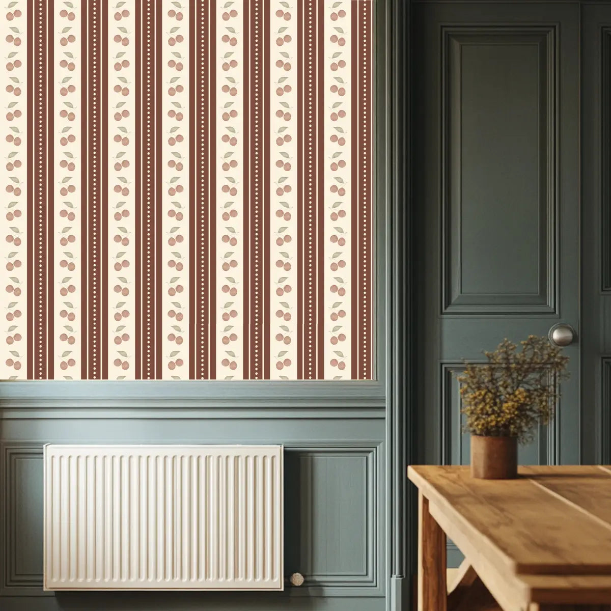 Cherries Stripe Wallpaper - Watercolor for Kids - Loomwell Home Goods