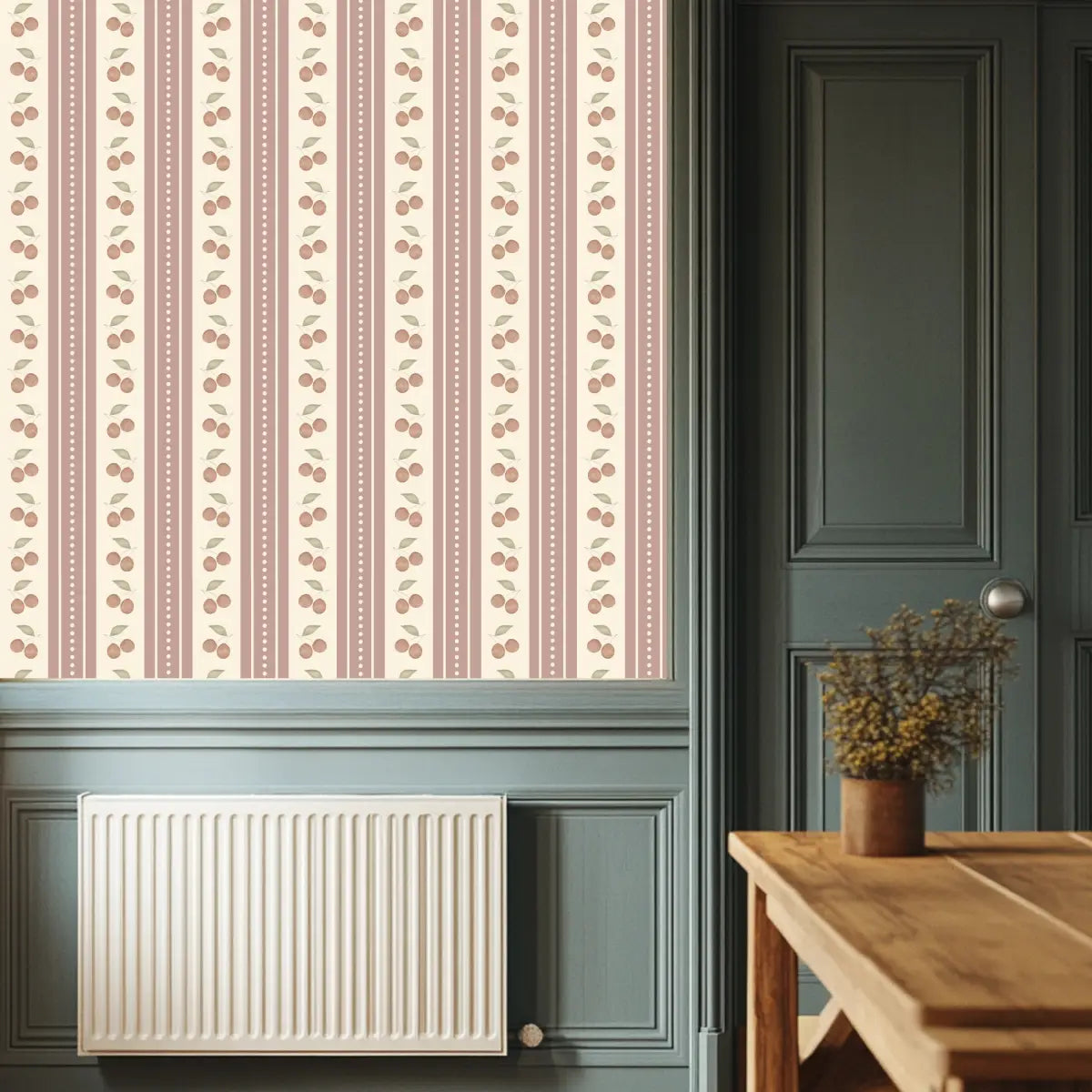Cherries Stripe Wallpaper - Watercolor for Kids - Loomwell Home Goods