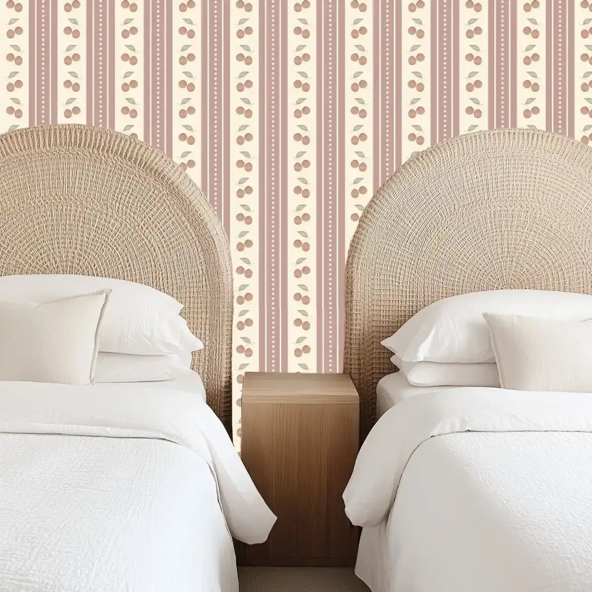 Cherries Stripe Wallpaper - Watercolor for Kids - Loomwell Home Goods