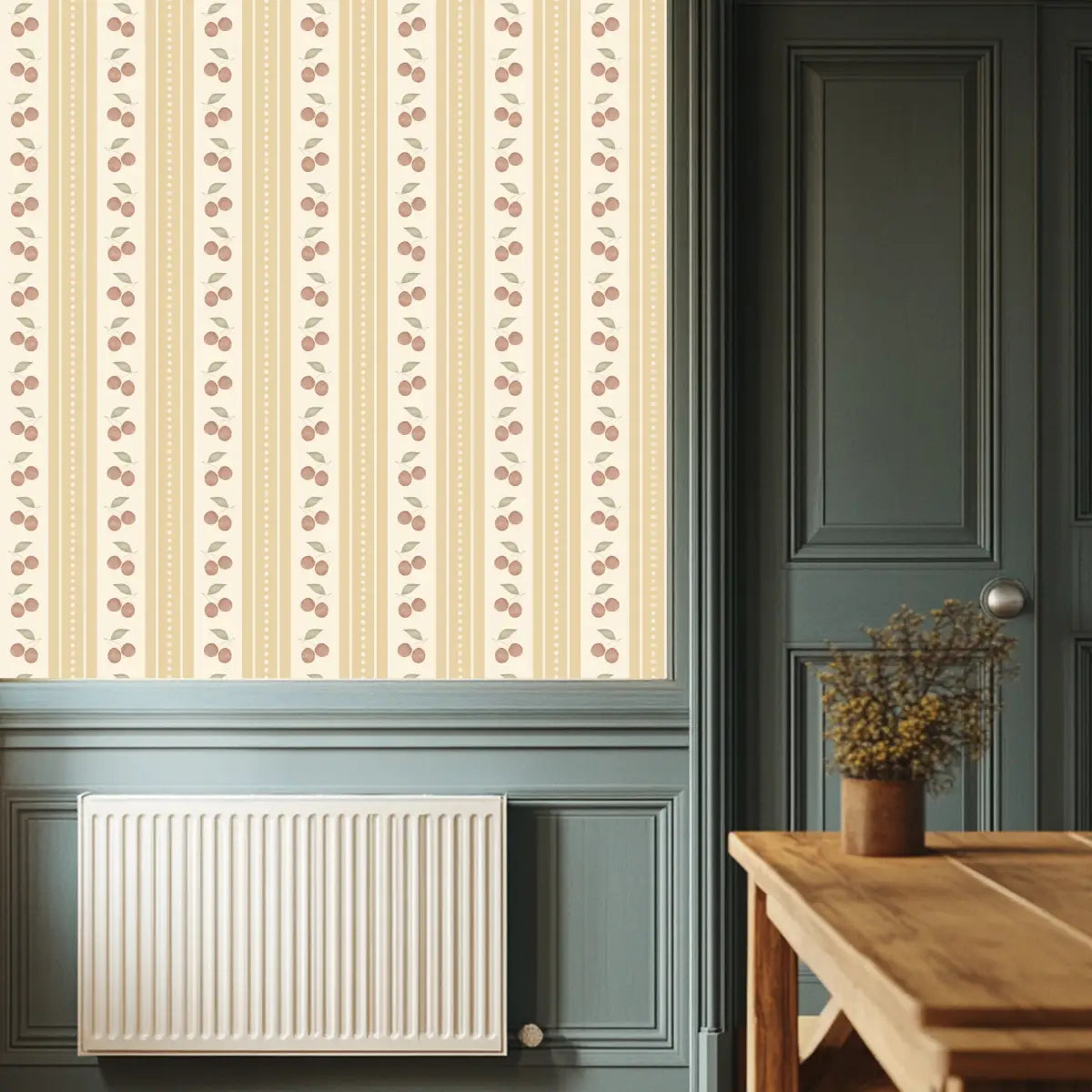 Cherries Stripe Wallpaper - Watercolor for Kids - Loomwell Home Goods