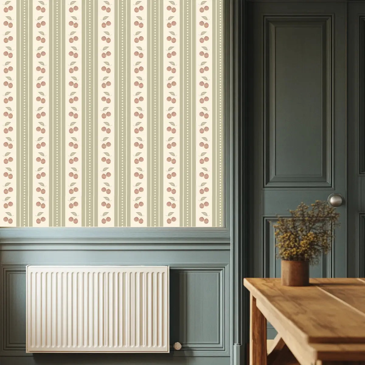 Cherries Stripe Wallpaper - Watercolor for Kids - Loomwell Home Goods