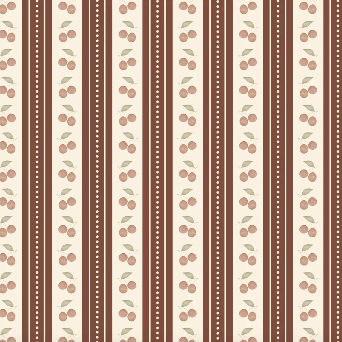 Cherries Stripe Wallpaper - Watercolor for Kids - Sample 1 foot by 1 foot / Burgundy - Loomwell Home Goods