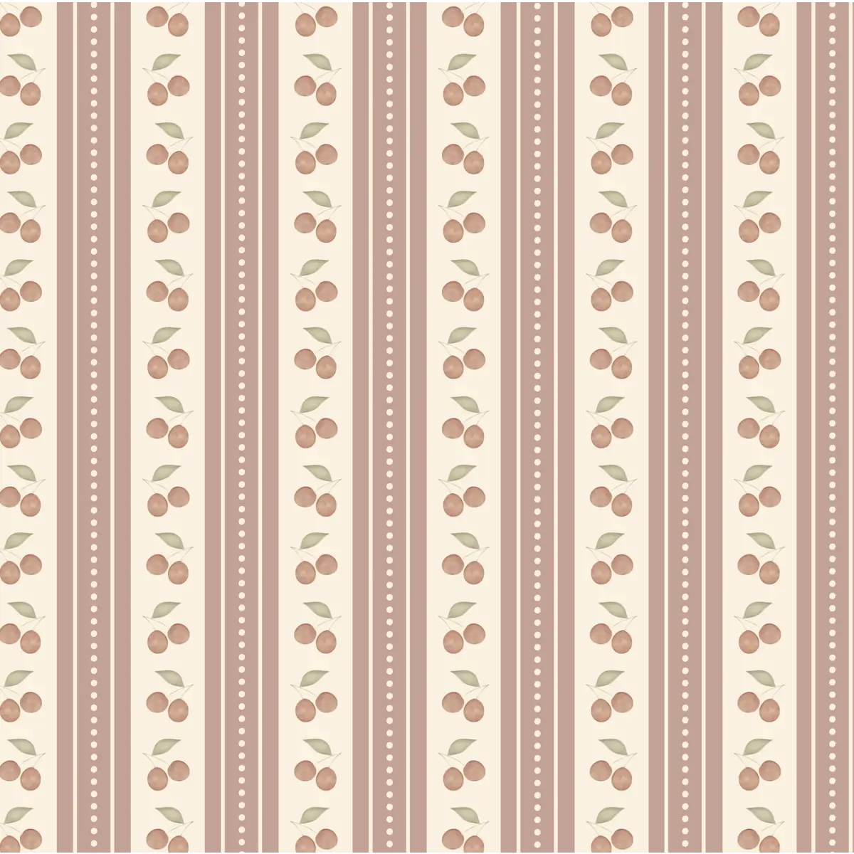Cherries Stripe Wallpaper - Watercolor for Kids - Sample 1 foot by 1 foot / Mauve - Loomwell Home Goods