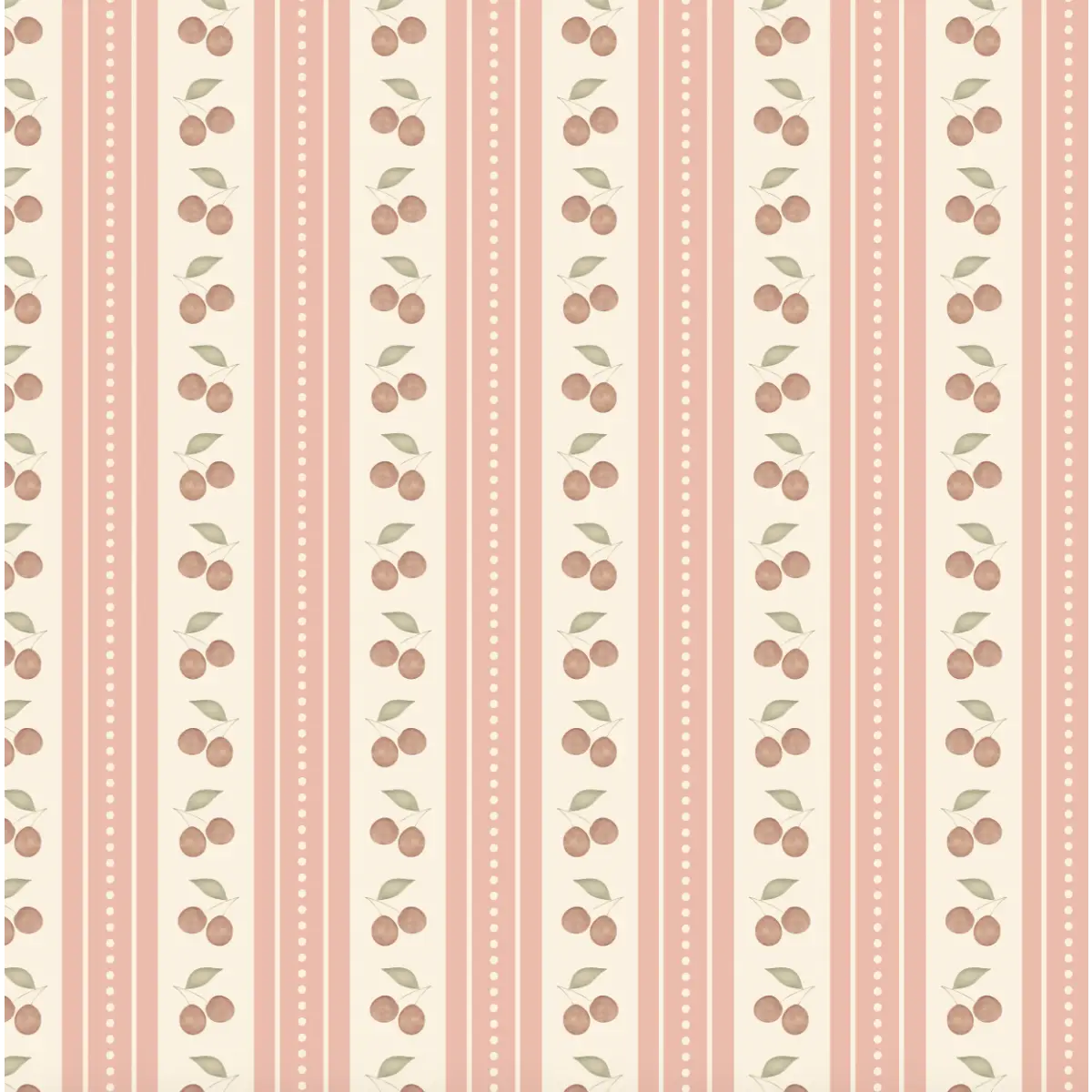 Cherries Stripe Wallpaper - Watercolor for Kids - Sample 1 foot by 1 foot / Pink - Loomwell Home Goods