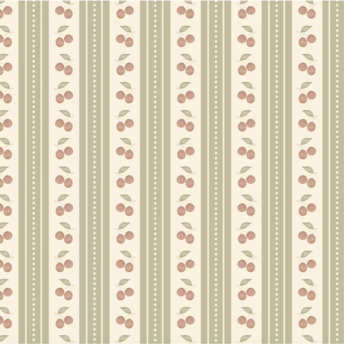 Cherries Stripe Wallpaper - Watercolor for Kids - Sample 1 foot by 1 foot / Sage - Loomwell Home Goods