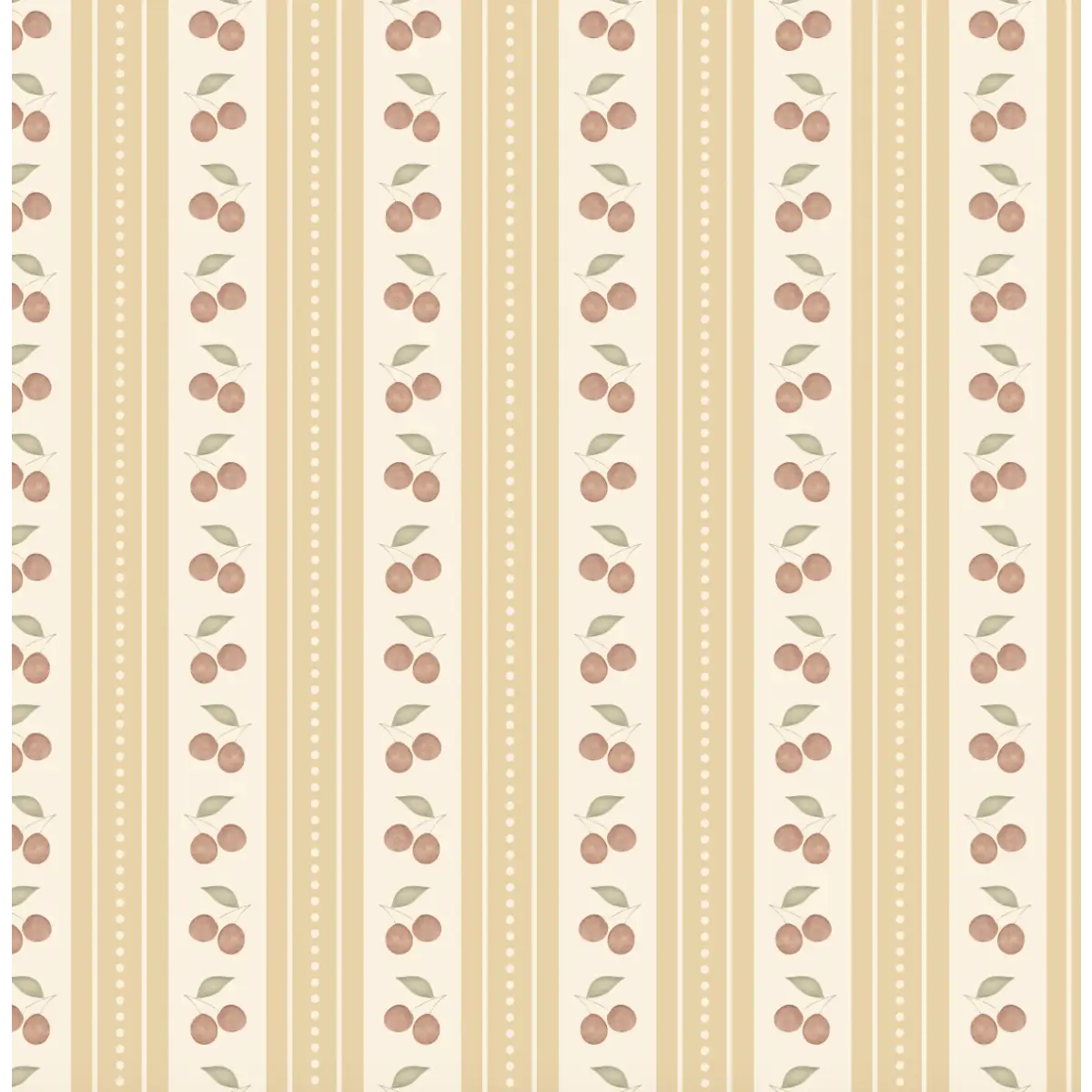 Cherries Stripe Wallpaper - Watercolor for Kids - Sample 1 foot by 1 foot / Yellow - Loomwell Home Goods
