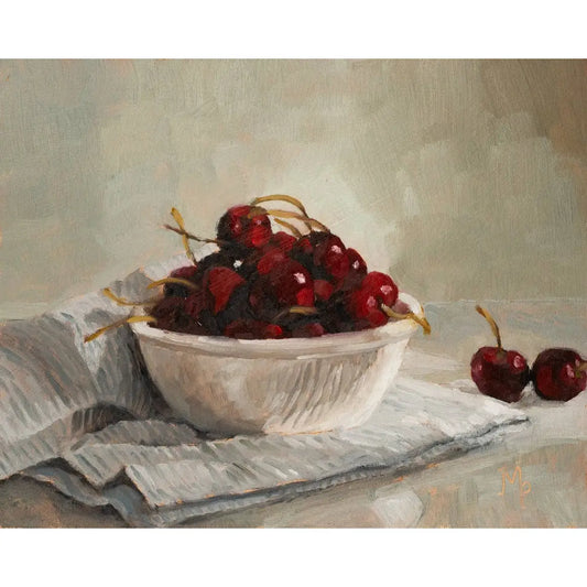 Art Print - Cherries and Striped Towel Painting - 5x7 - Miss Mustard Seed