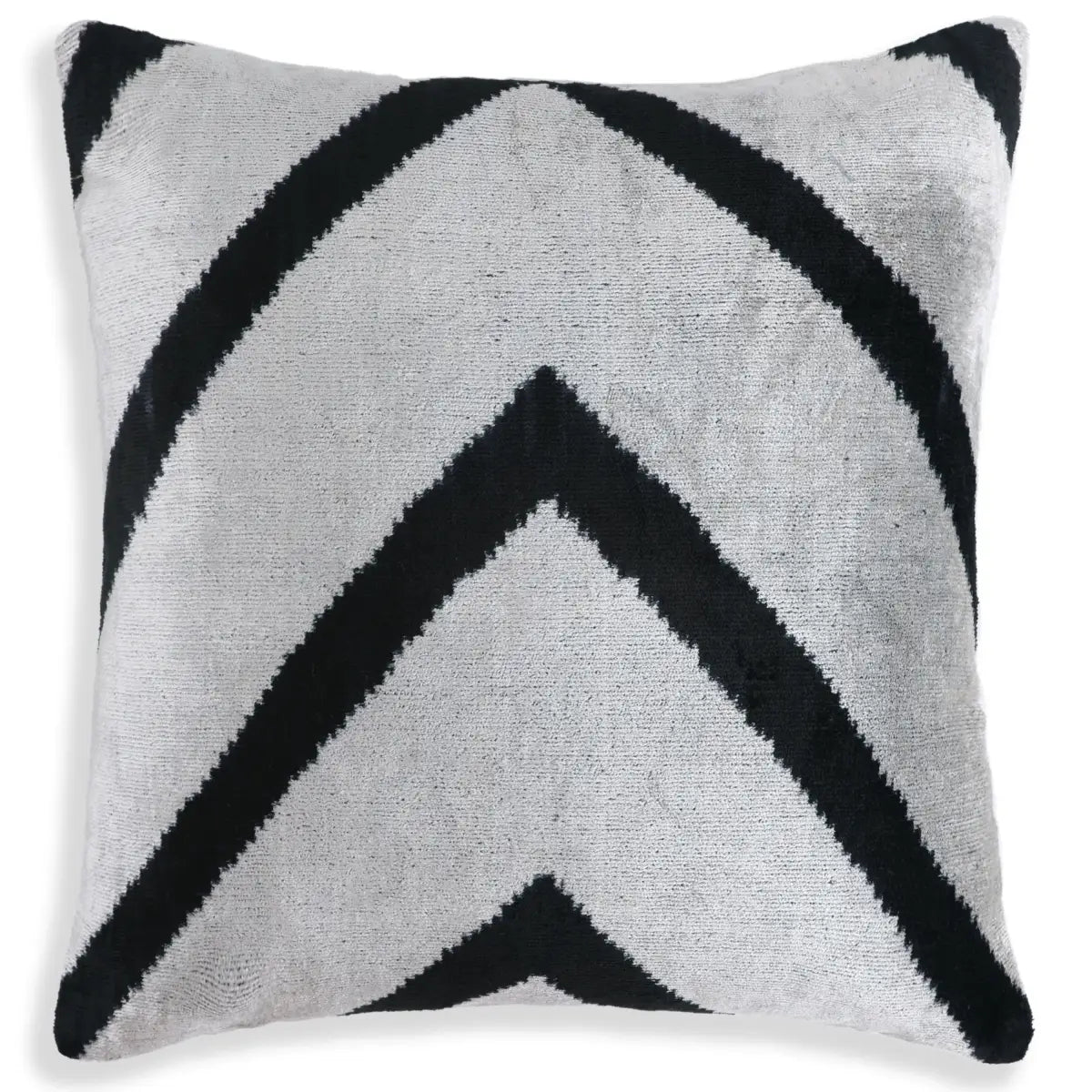 Chevron V Black & White Velvet Pillow – 16x16 Modern Handmade Throw Cushion - Canvello