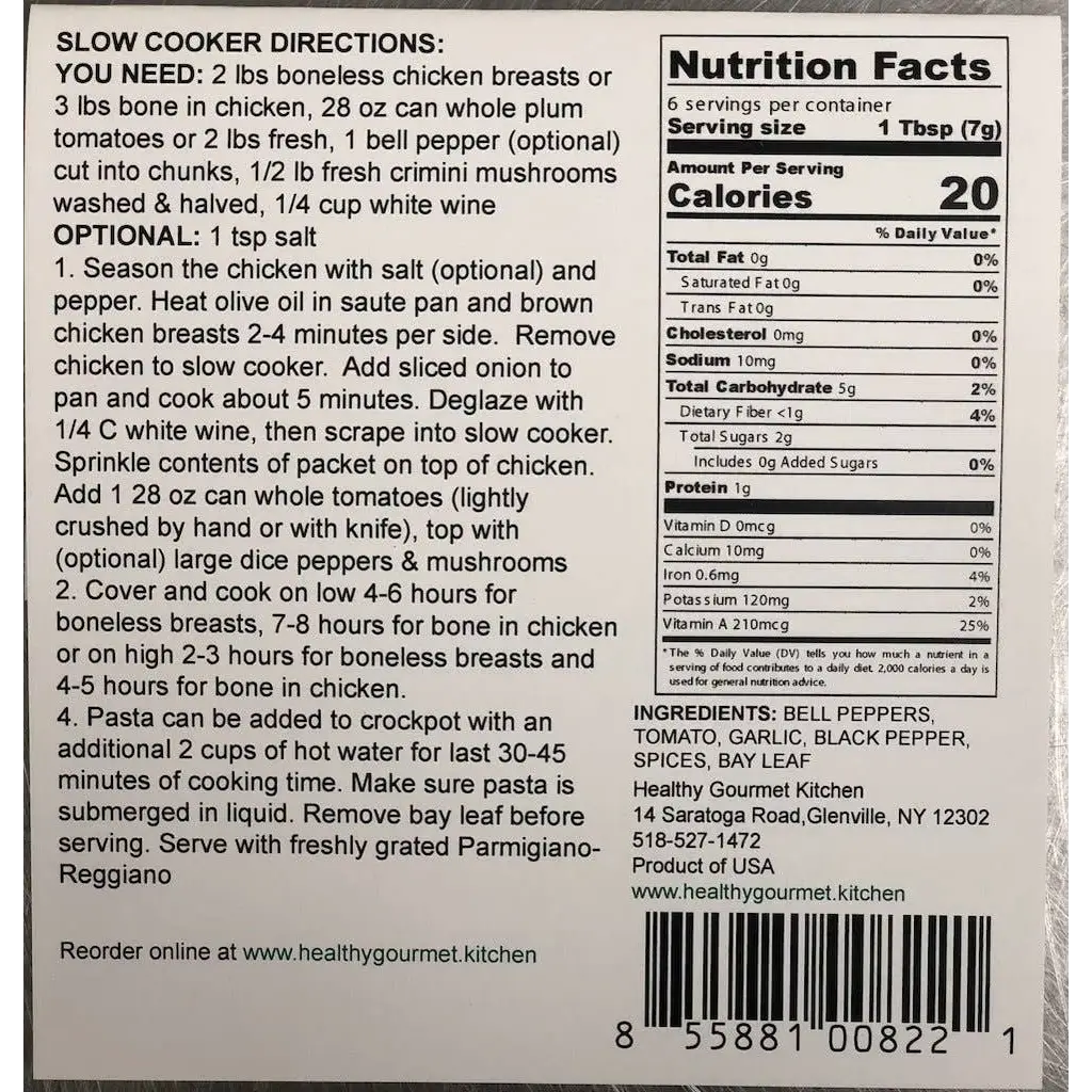 Slow Cooker Seasoning Mix - Chicken Cacciatore - Healthy Gourmet Kitchen