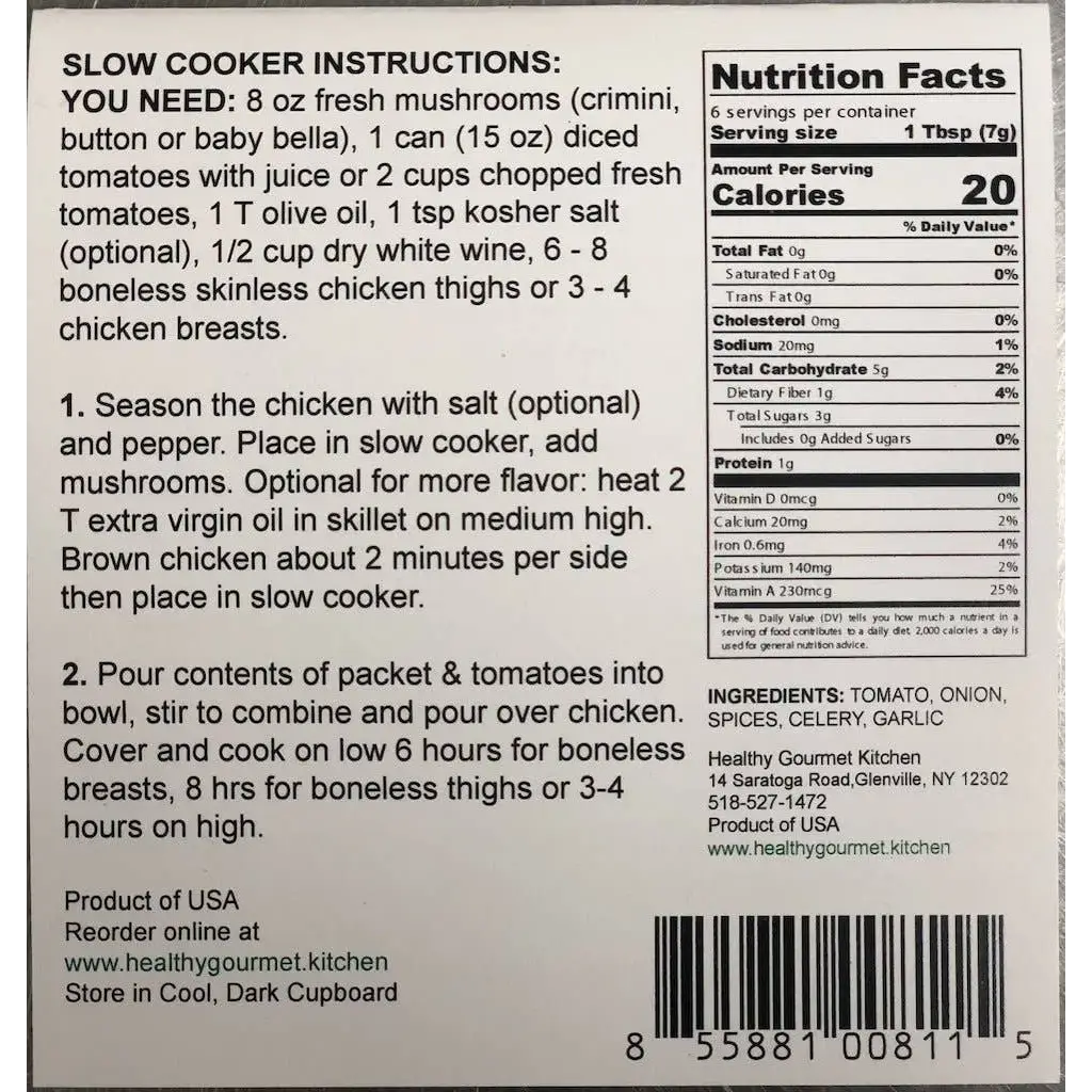 Slow Cooker Seasoning Mix - Chicken Marengo - Meal Starter - Healthy Gourmet Kitchen
