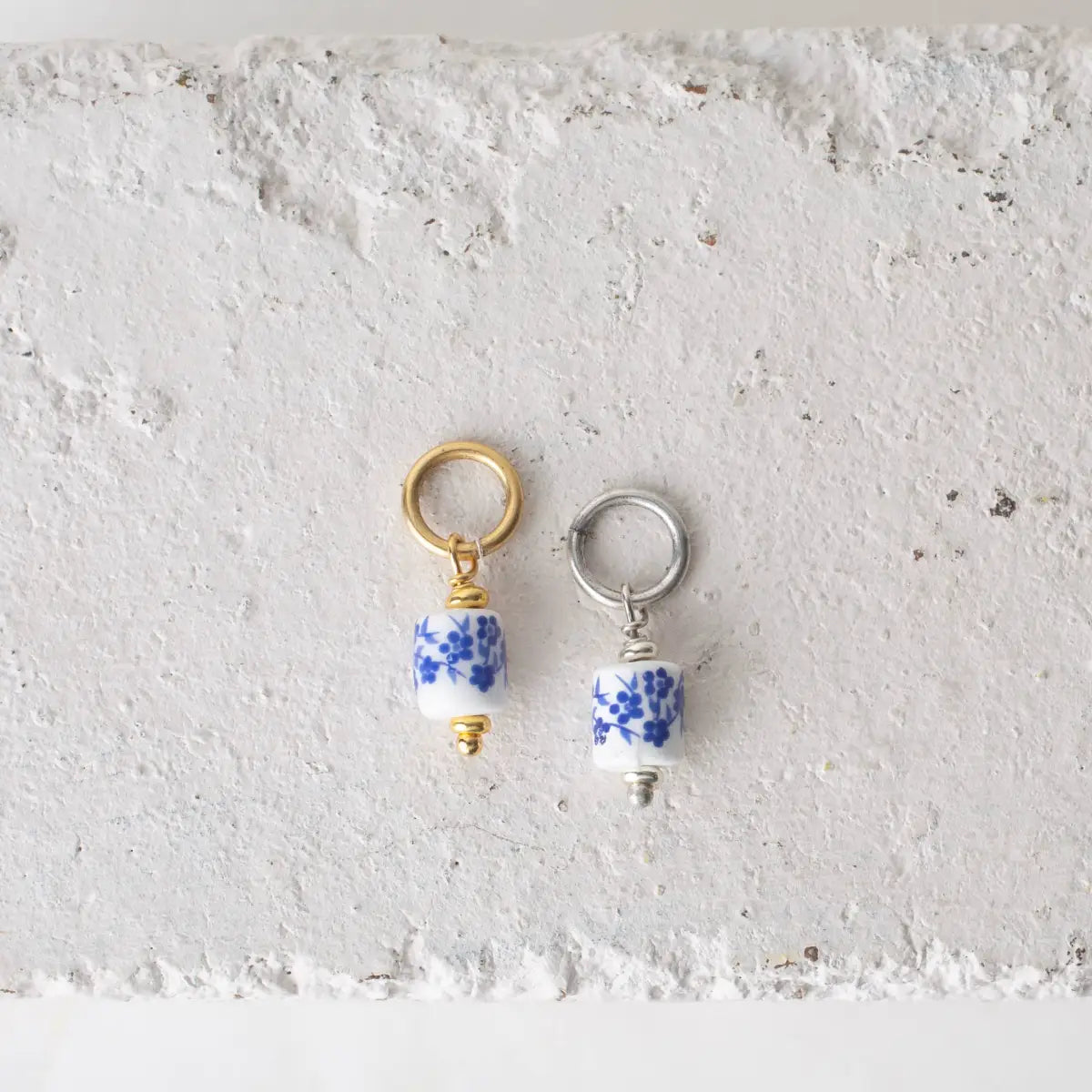 Chinoiserie Bead Charm - Porcelain Toile Ceramic - Antique Gold / Small Cylinder - Bel Kai