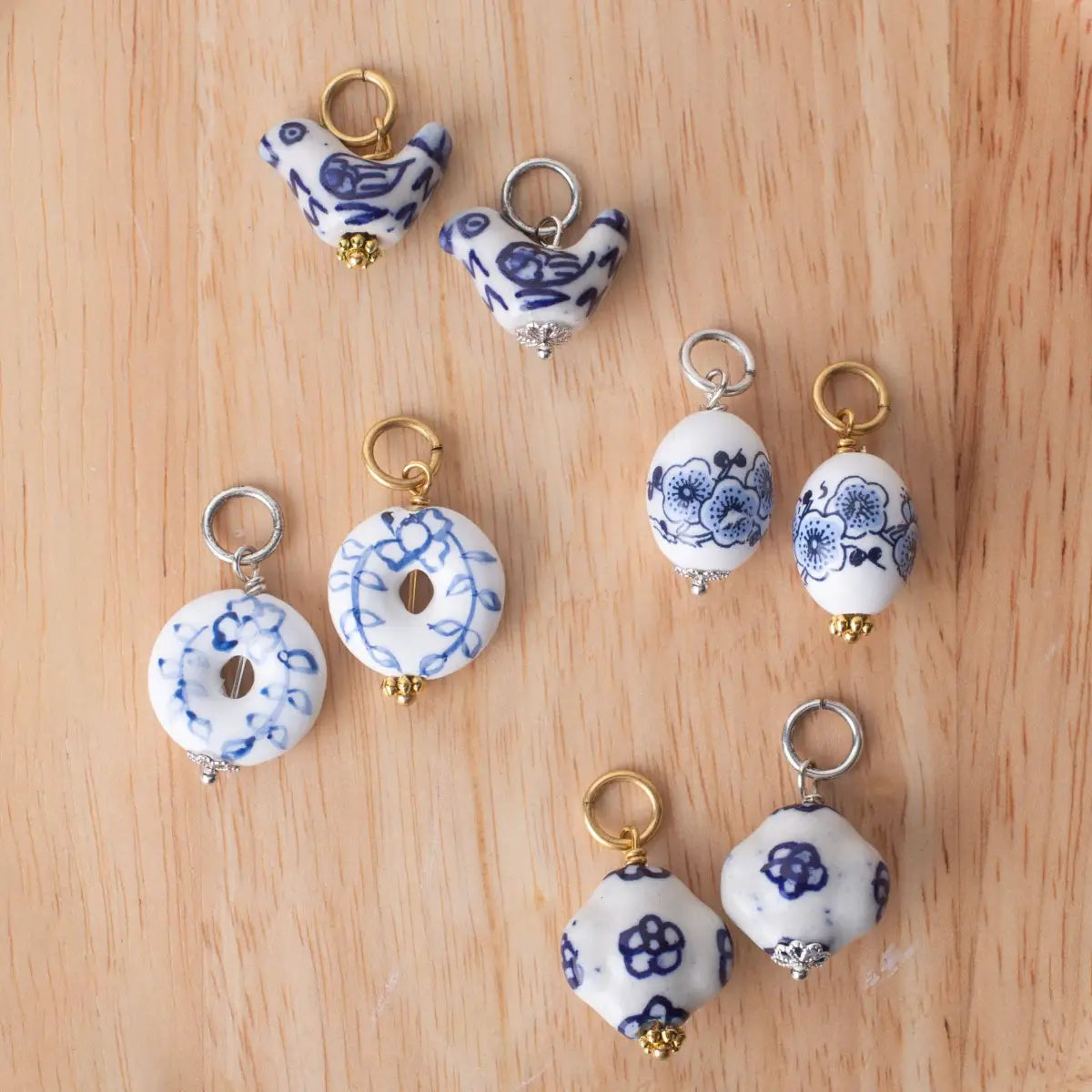 Ceramic Chinoiserie Bead Charm - Puffy Porcelain Ring for Bracelet or Necklace - Bel Kai