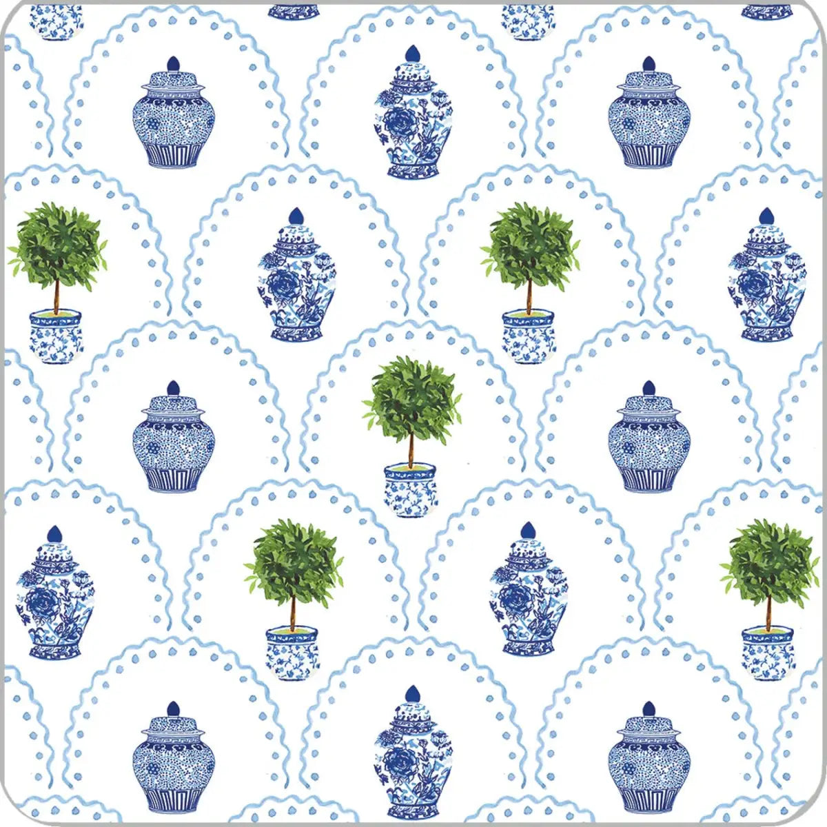 Chinoiserie Topiary Paper Coasters Set of 20 - WH Hostess Social Stationery
