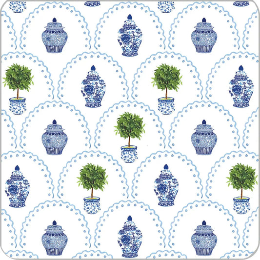Chinoiserie Topiary Paper Coasters Set of 20 - WH Hostess Social Stationery