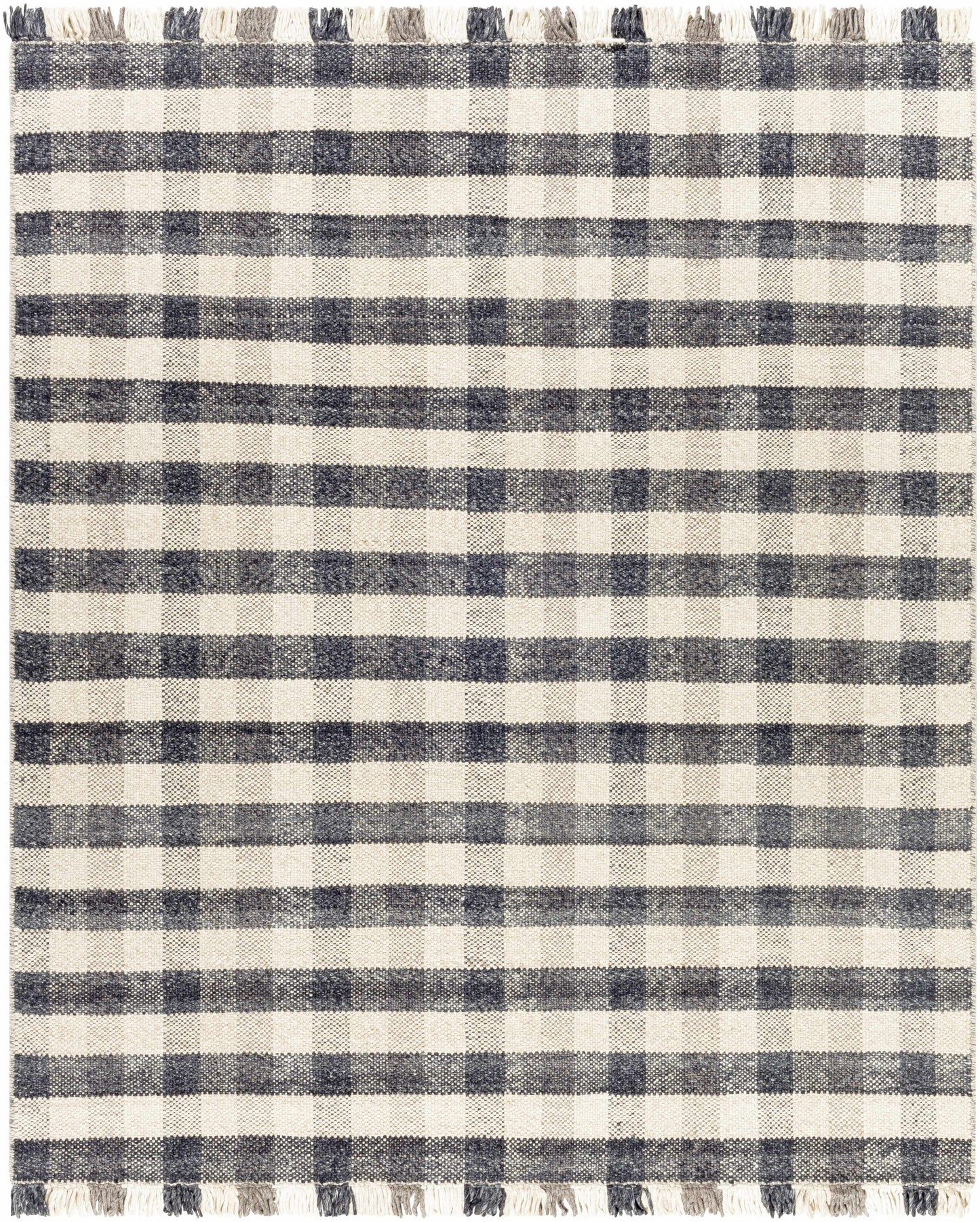 Gray Beige Plaid Check Wool Rug - Boutique Rugs