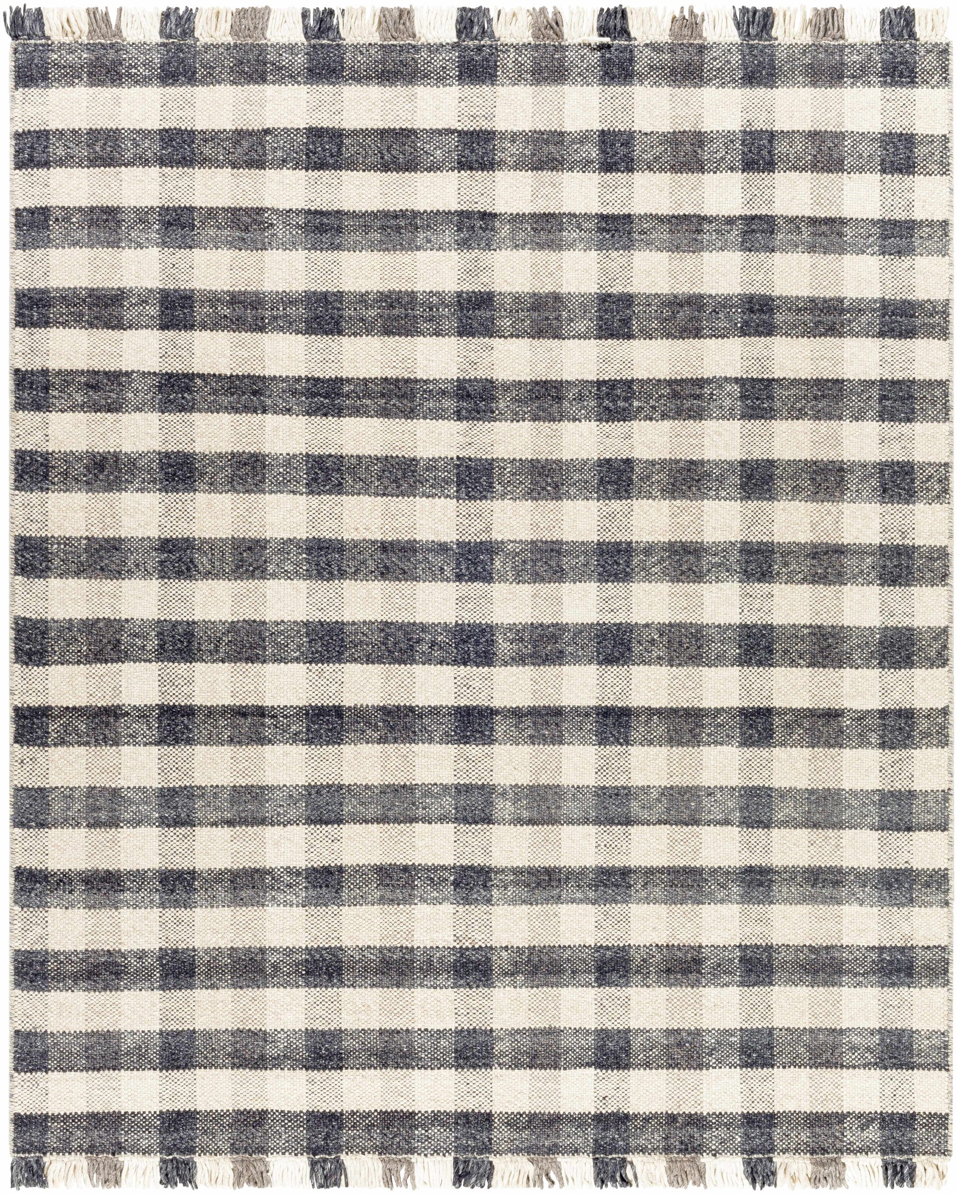Gray Beige Plaid Check Wool Rug - Boutique Rugs