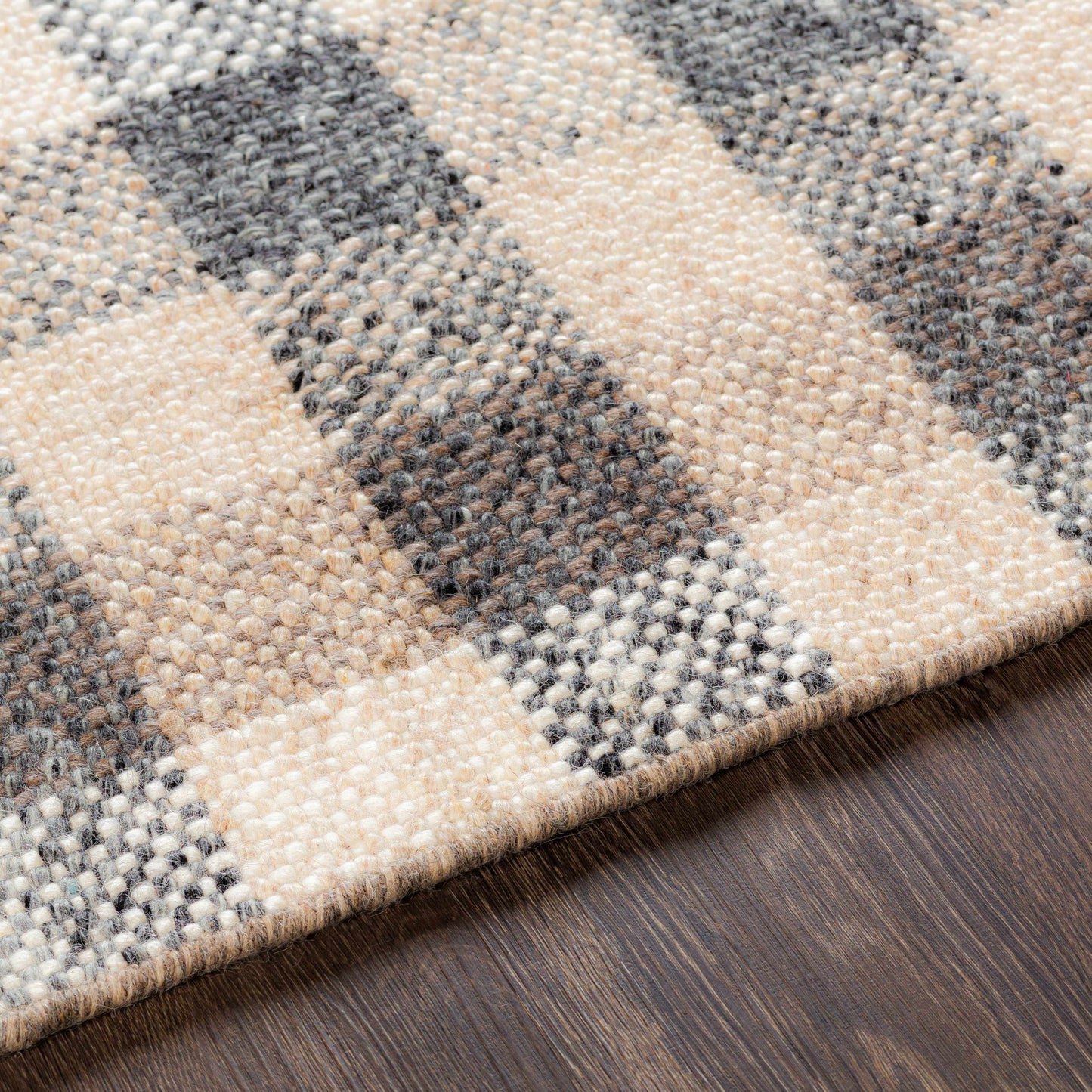 Gray Beige Plaid Check Wool Rug - Boutique Rugs