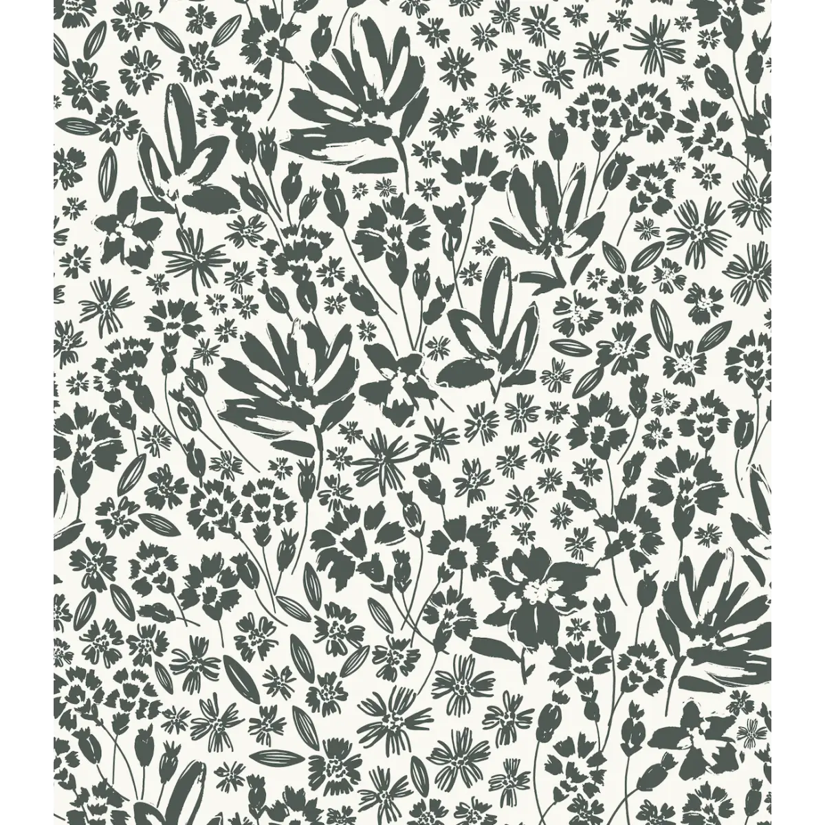 Chrissy Wallpaper - Wildflower Silhouettes - by Hufton Studio - Sample 1 foot by 1 foot / Dark Green - Loomwell Home