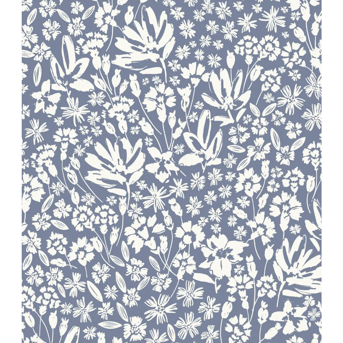 Chrissy Wallpaper - Wildflower Silhouettes - by Hufton Studio - Sample 1 foot by 1 foot / Mid Blue - Loomwell Home Goods