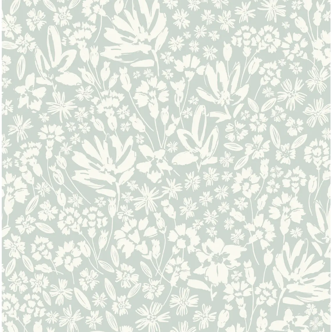Chrissy Wallpaper - Wildflower Silhouettes - by Hufton Studio - Sample 1 foot by 1 foot / Mint - Loomwell Home Goods