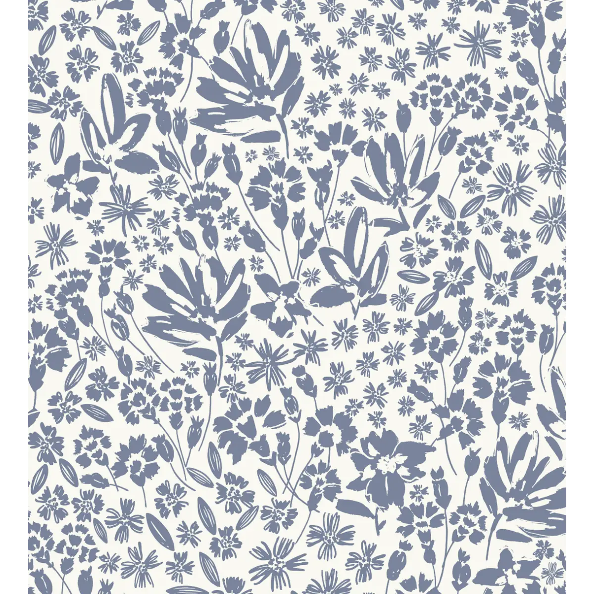 Chrissy Wallpaper - Wildflower Silhouettes - by Hufton Studio - Sample 1 foot by 1 foot / White and Blue - Loomwell