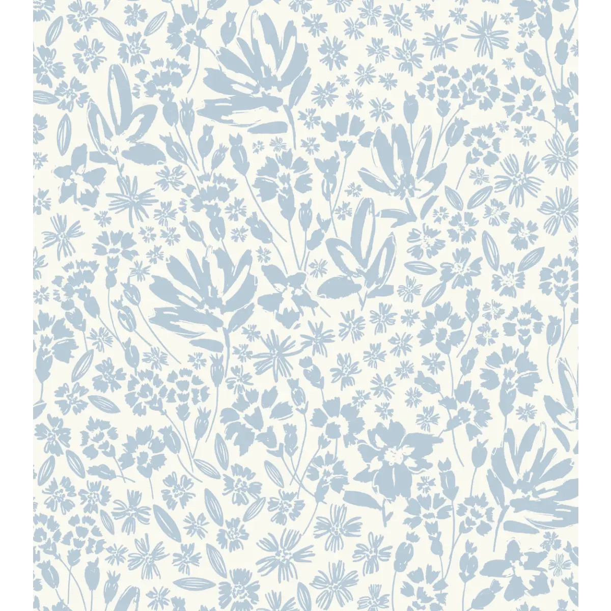 Chrissy Wallpaper - Wildflower Silhouettes - by Hufton Studio - Sample 1 foot by 1 foot / White and Light Blue