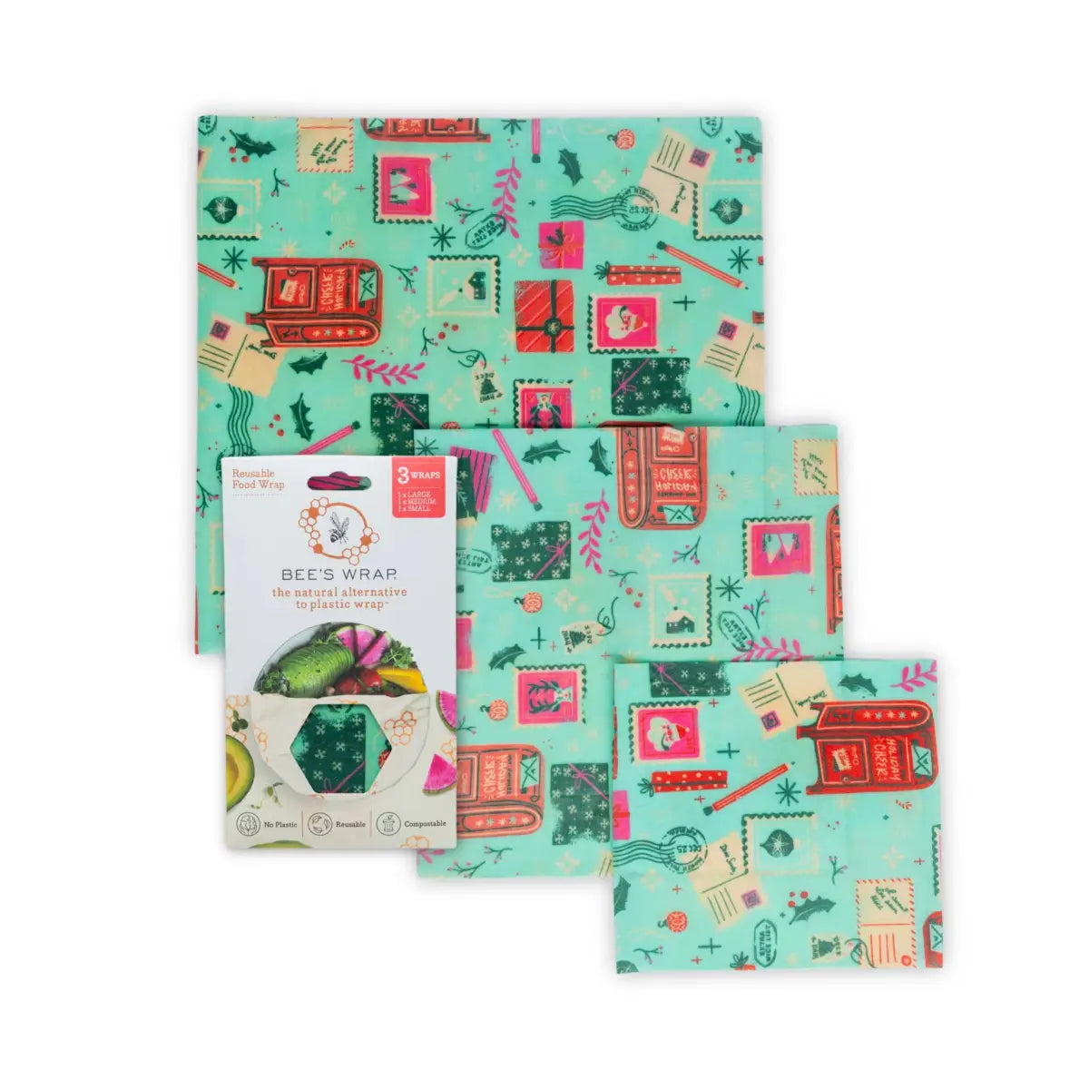 Beeswax Food Wraps - Christmas - Pack of 3 - Bee’s Wrap