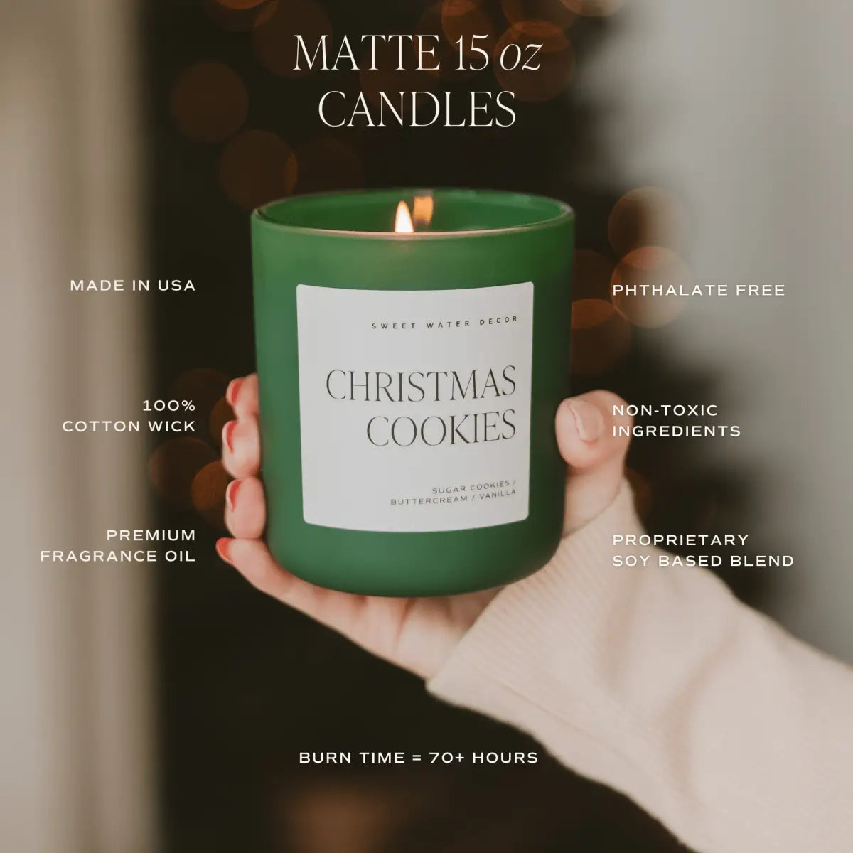 Christmas Cookies Soy Candle - Green Matte Jar - 15 oz (Sugar Cookies) - Sweet Water Decor