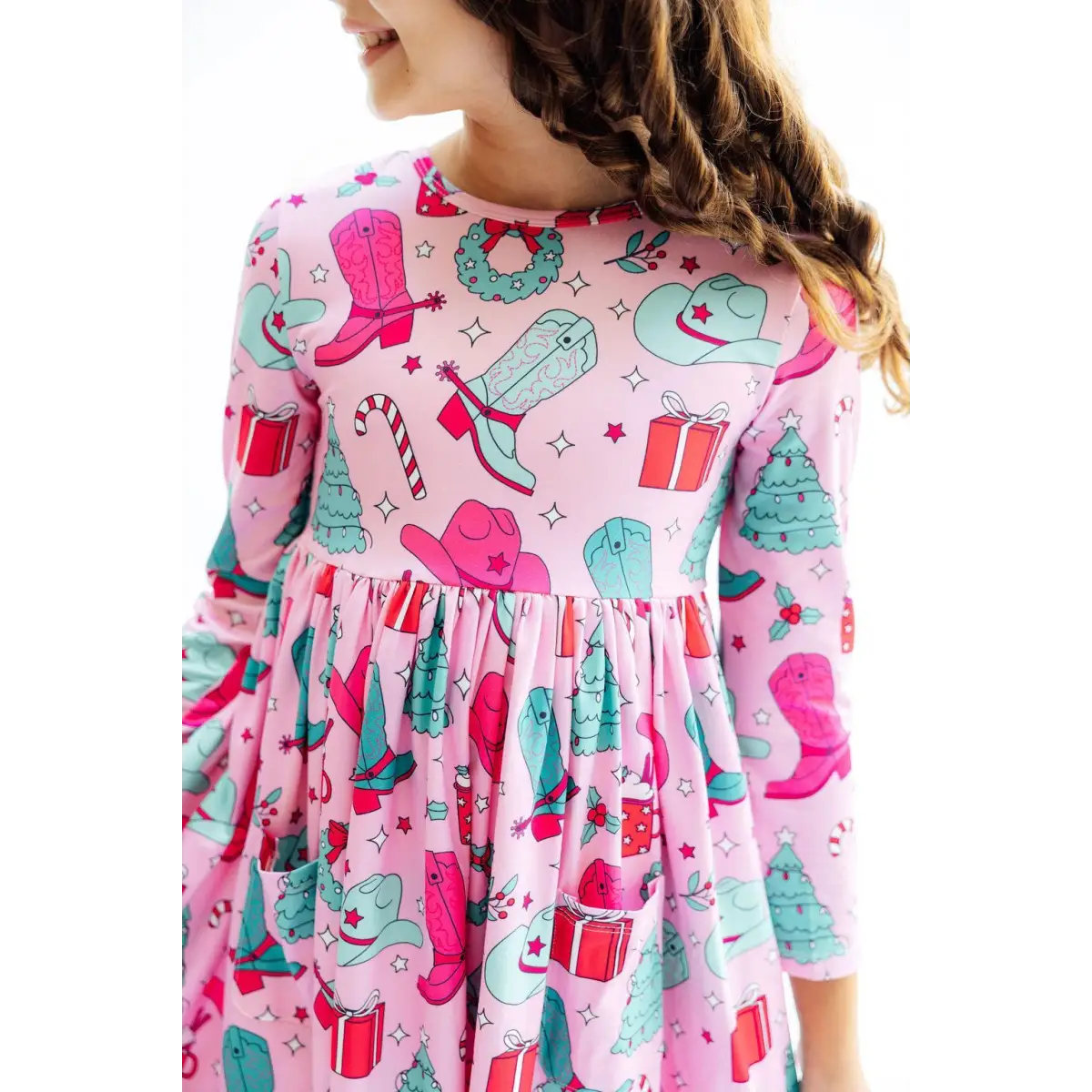 Christmas Cowgirl L/S Pocket Twirl Dress - Mila & Rose ®