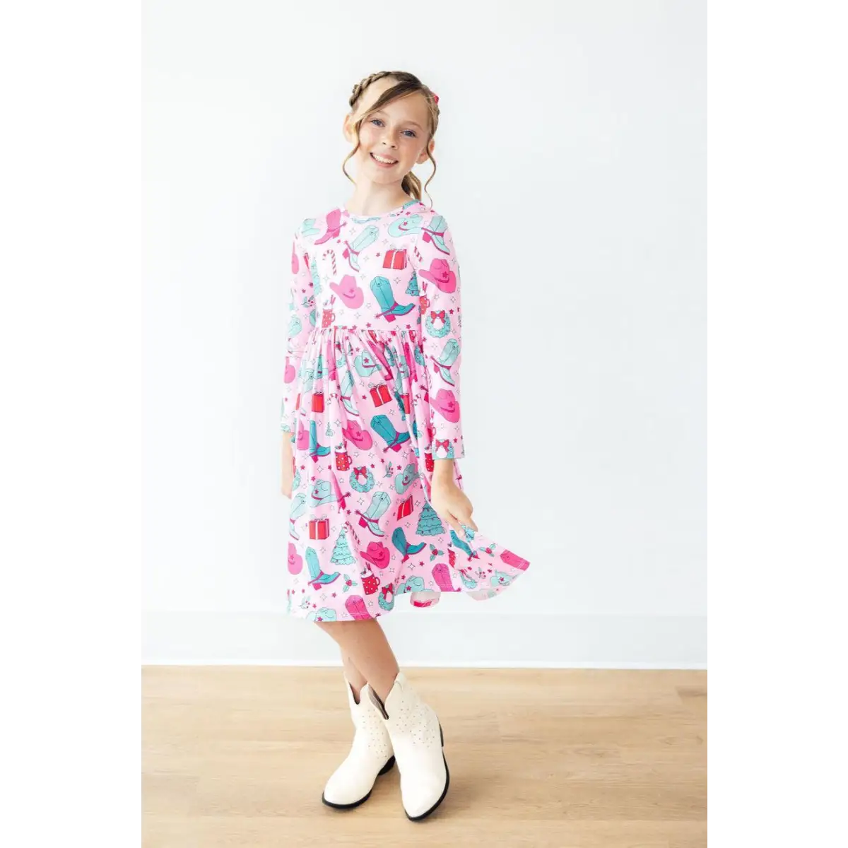 Christmas Cowgirl L/S Pocket Twirl Dress - Mila & Rose ®
