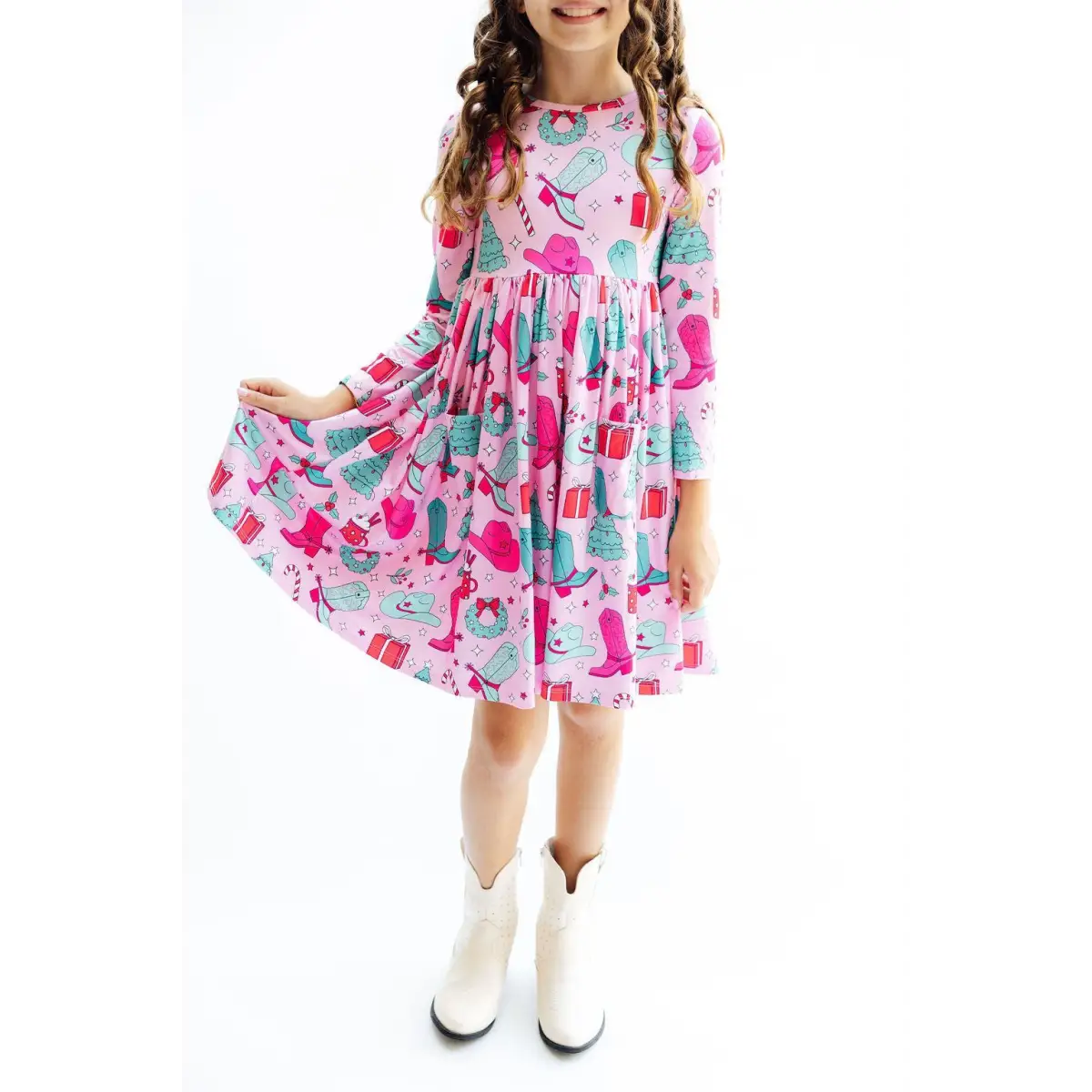 Christmas Cowgirl L/S Pocket Twirl Dress - Mila & Rose ®