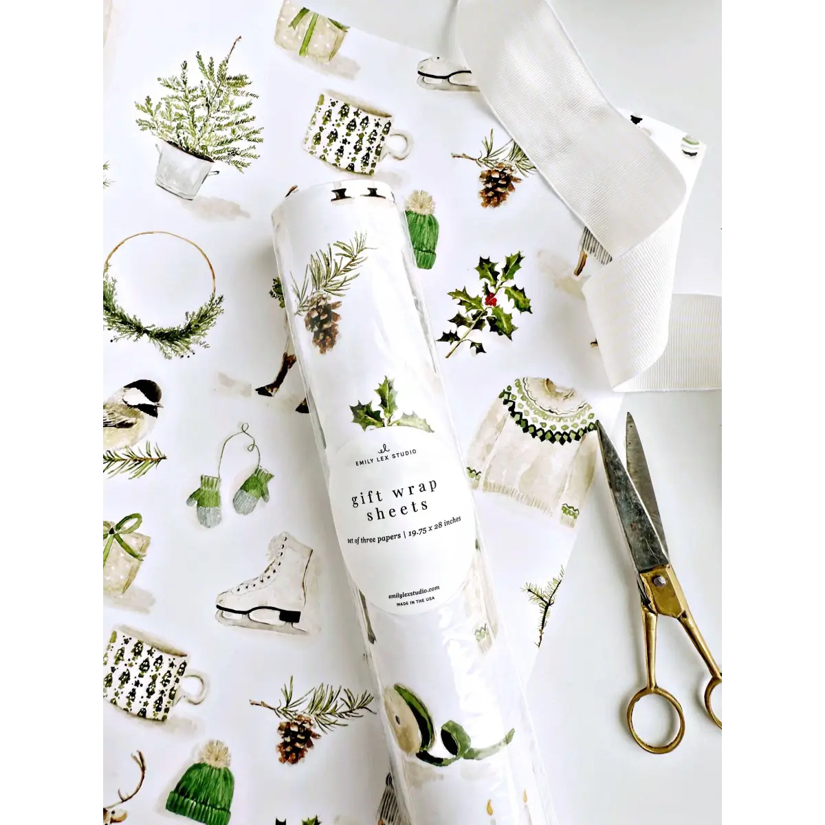 Christmas Gift Wrap - Evergreen Things - Set of 3 Paper Sheets - Emily Lex - emily lex studio
