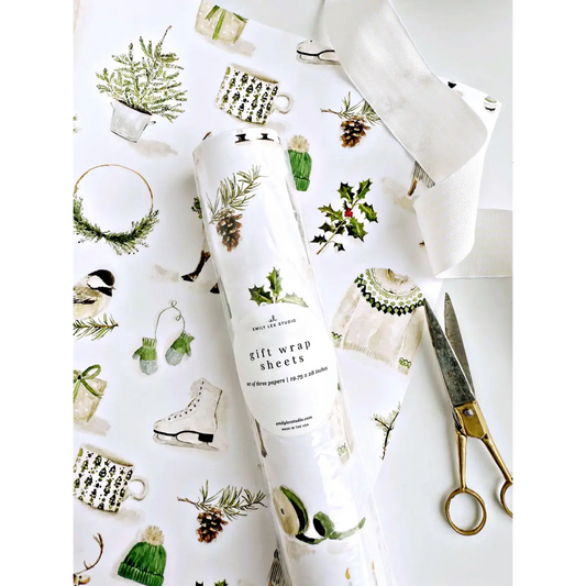 Christmas Gift Wrap - Evergreen Things - Set of 3 Paper Sheets - Emily Lex - emily lex studio