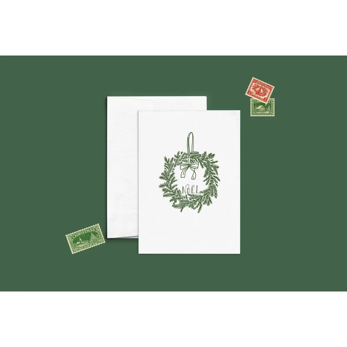 Christmas Card - Noel Wreath Letterpress - Cate Paper Co.