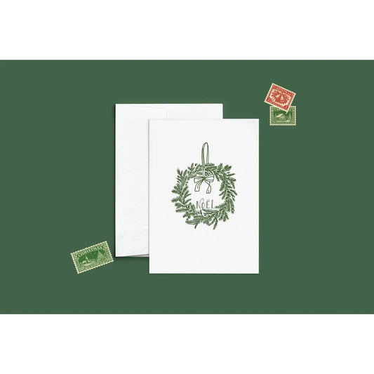 Christmas Card - Noel Wreath Letterpress - Cate Paper Co.
