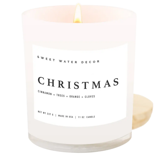 Christmas Soy Candle - White Jar - 11 oz - Sweet Water Decor