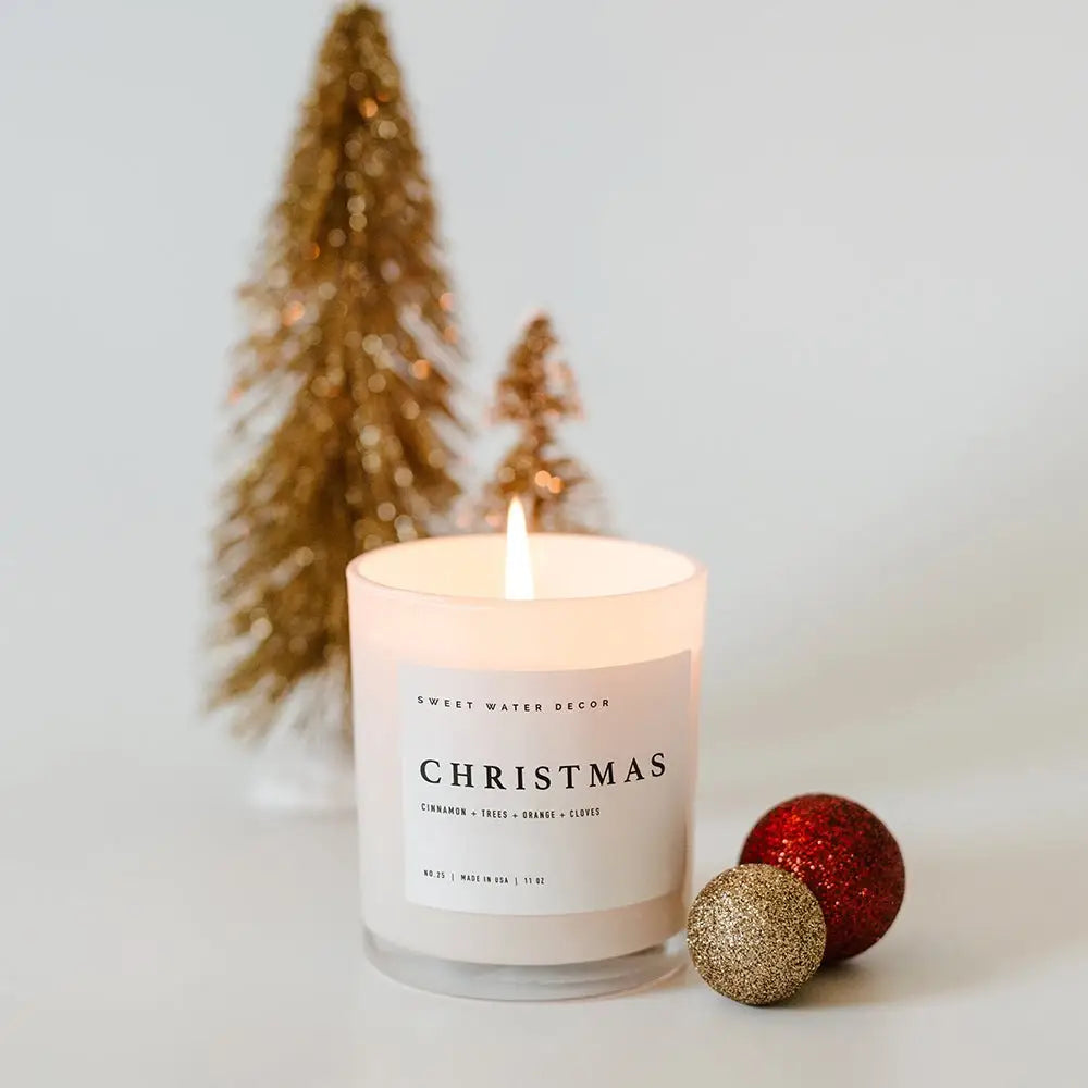 Christmas Soy Candle - White Jar - 11 oz - Sweet Water Decor