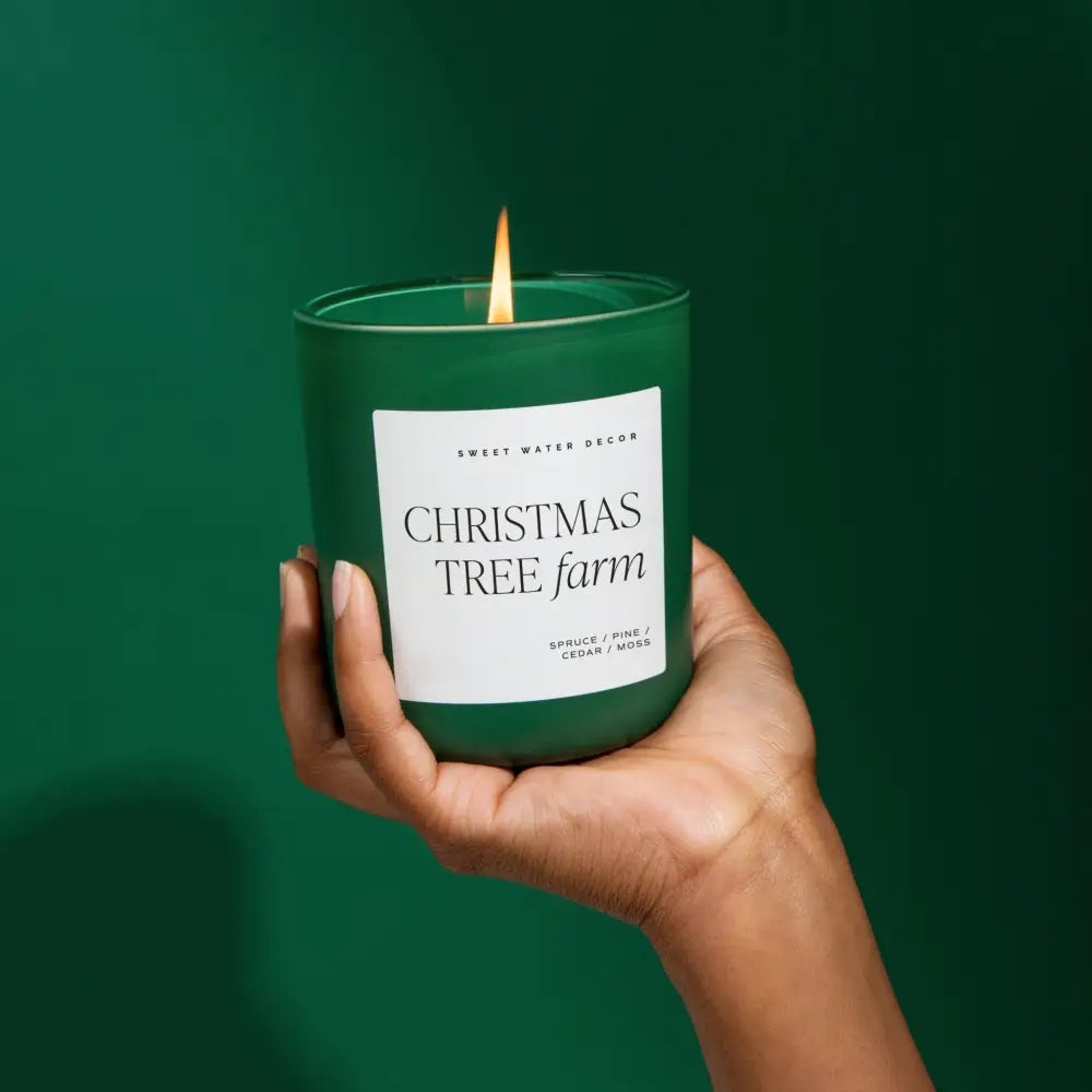 Christmas Tree Farm Soy Candle - Green Matte Jar - 15 oz - Sweet Water Decor