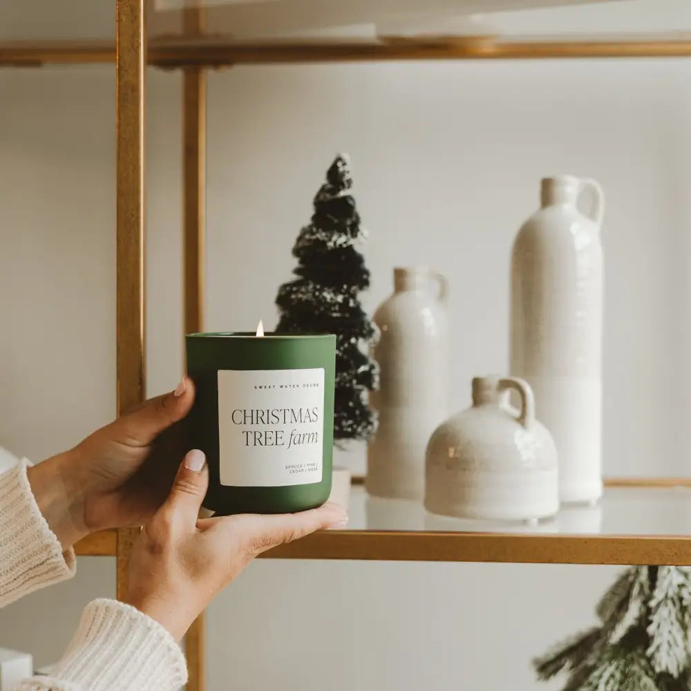 Christmas Tree Farm Soy Candle - Green Matte Jar - 15 oz - Sweet Water Decor