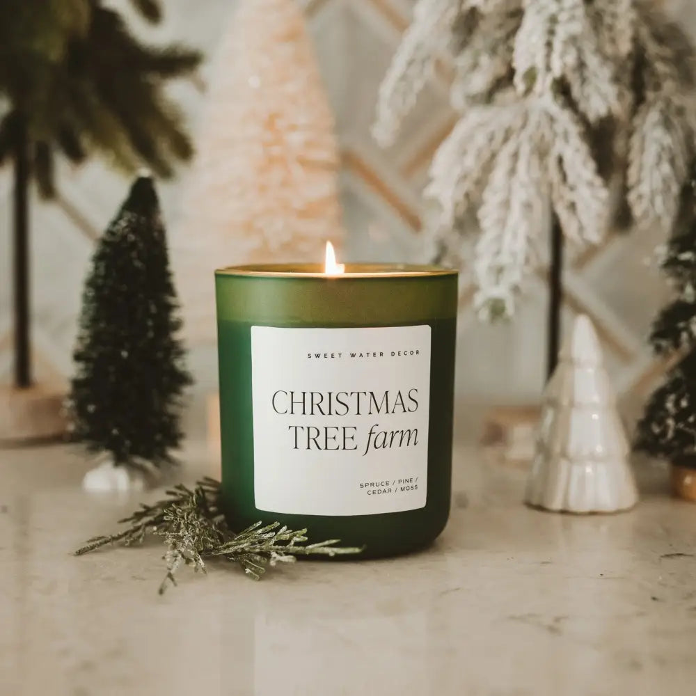 Christmas Tree Farm Soy Candle - Green Matte Jar - 15 oz - Sweet Water Decor